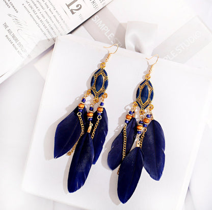 Ethnic Style Long Feather Temperamental Tassels Personality Earrings