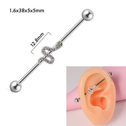 Steel Straight Bar Barbell Simulated Snakes Flower Wings Piercing Rings