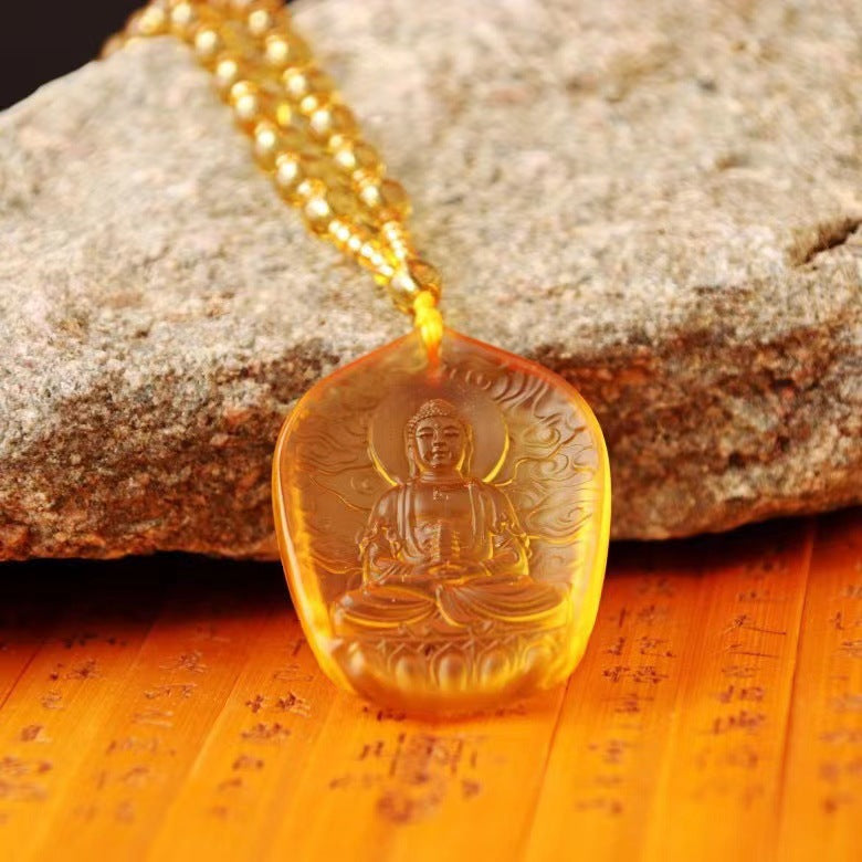 Women's & Men's Ornaments Glaze Yellow God Of Wealth Pendants