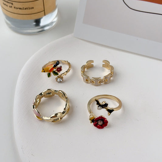 Bird Flower Female Style Niche Design Personalized Rings