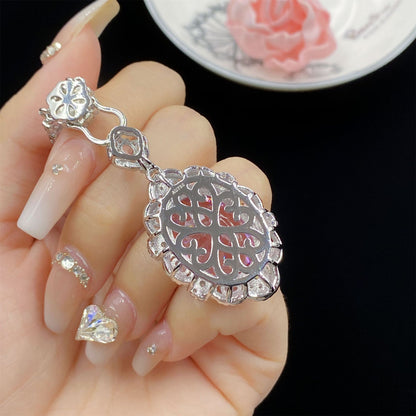 Egg-shaped Back Cover Pink Big Diamond Full Open Female Pendants