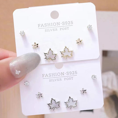 Needle Pearl Bow Tie Three-piece Set Female Earrings