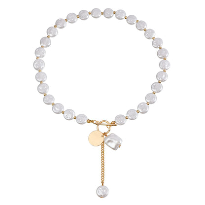 Baroque Imitation Flat Pearl Cold Style Tassel Necklaces