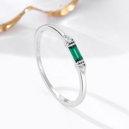 Women's Sterling Sier Emerald Square Zircon Simple Rings