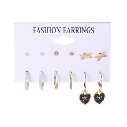 Cold Wind Black Dripping Oil Love Set Earrings