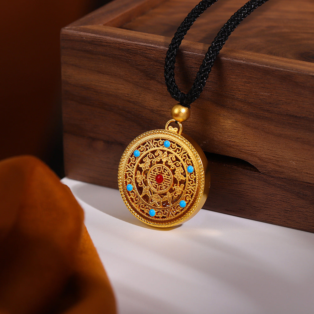 Hollow Gold Silk Ancient Law Compass Vietnam Placer Pendants
