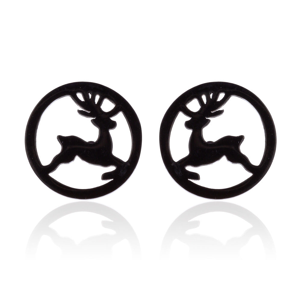 Women's Animal Elk Simple Moon Cat Asymmetric Earrings