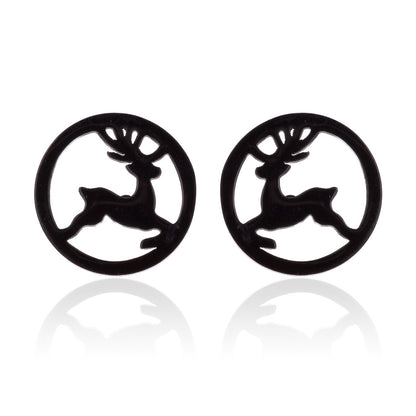 Women's Animal Elk Simple Moon Cat Asymmetric Earrings