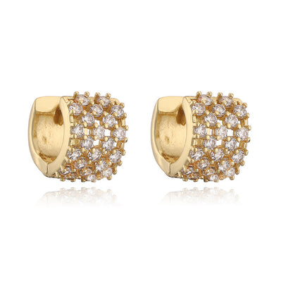 Row Square Full Diamond Ear Clip Gold Personality Earrings