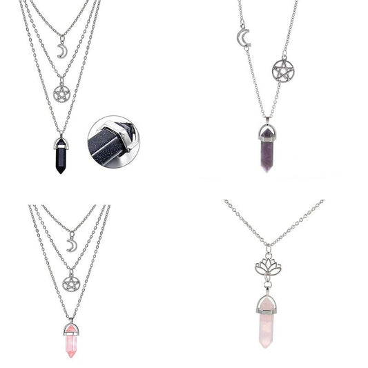 Women's Ornament Personalized Hexagon Prism Crystal Hollow Necklaces