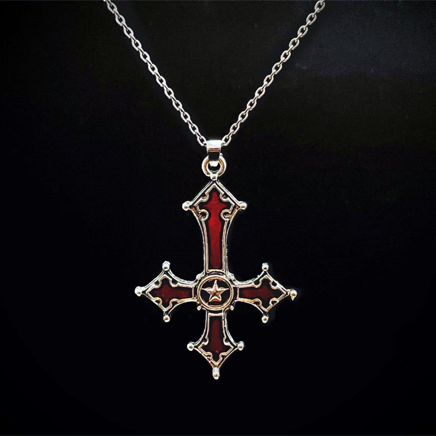 Fashion Blood Red Gothic Inverted Cross Necklaces