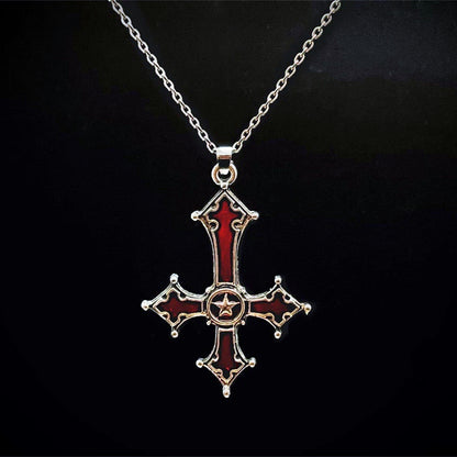 Fashion Blood Red Gothic Inverted Cross Necklaces