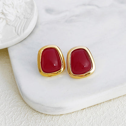 Gold-plated Sier Needle Retro Style Resin Earrings