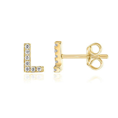 Sier English Alphabet Letter Micro Inlaid Earrings