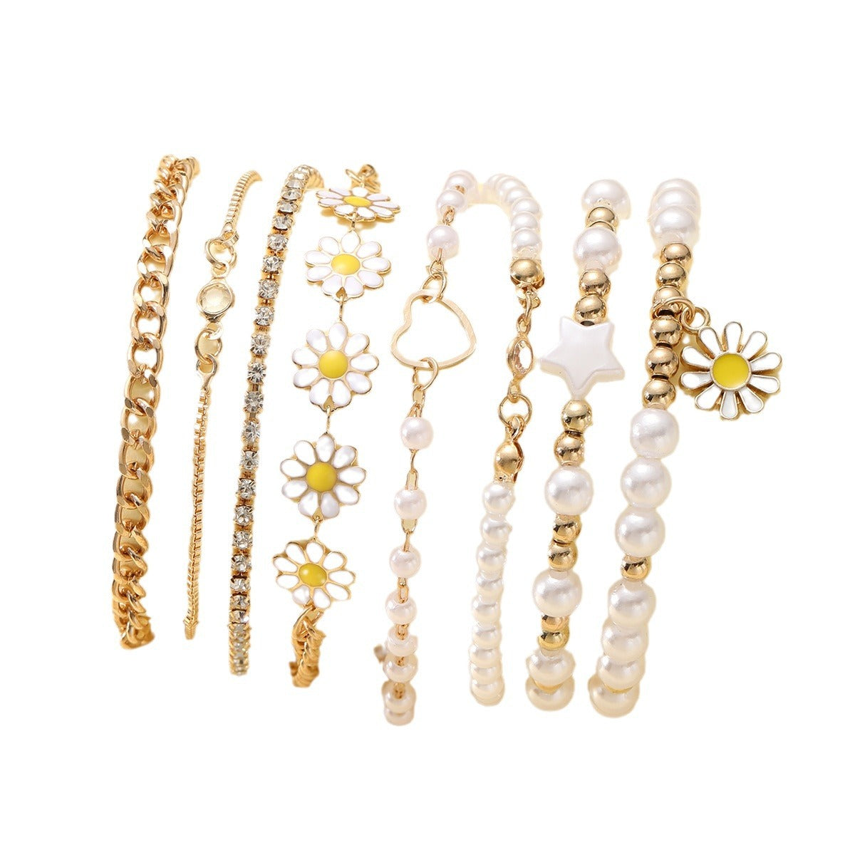 Small Golden Beads Love Daisy Pearl Bracelets