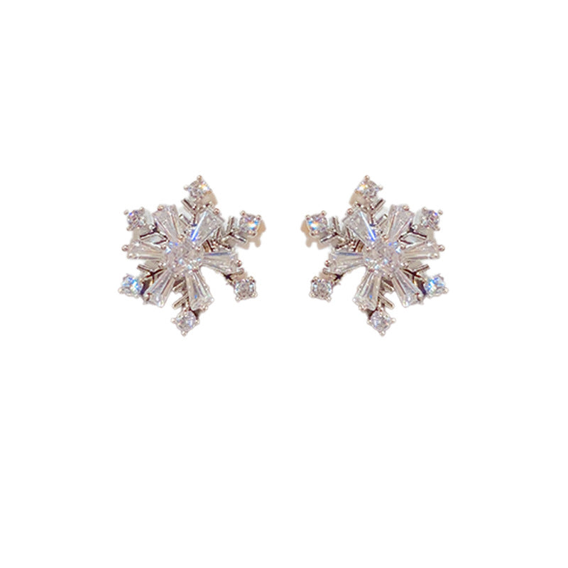 Small Exquisite Fashion Snowflake Rotating Sier Earrings