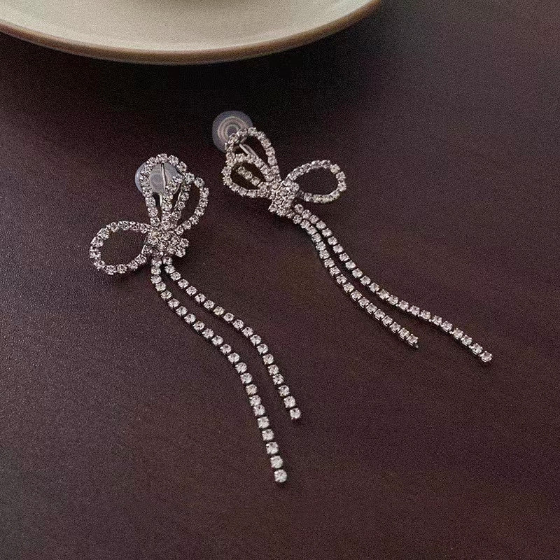 Temperament Sier Series Long Fringe Fashionable Classy Ear Earrings