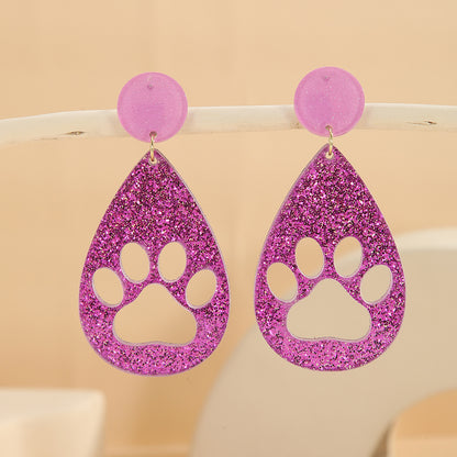 Women's Water Drop Acrylic For Cute Hollow Cat's Paw Euclidean Earrings