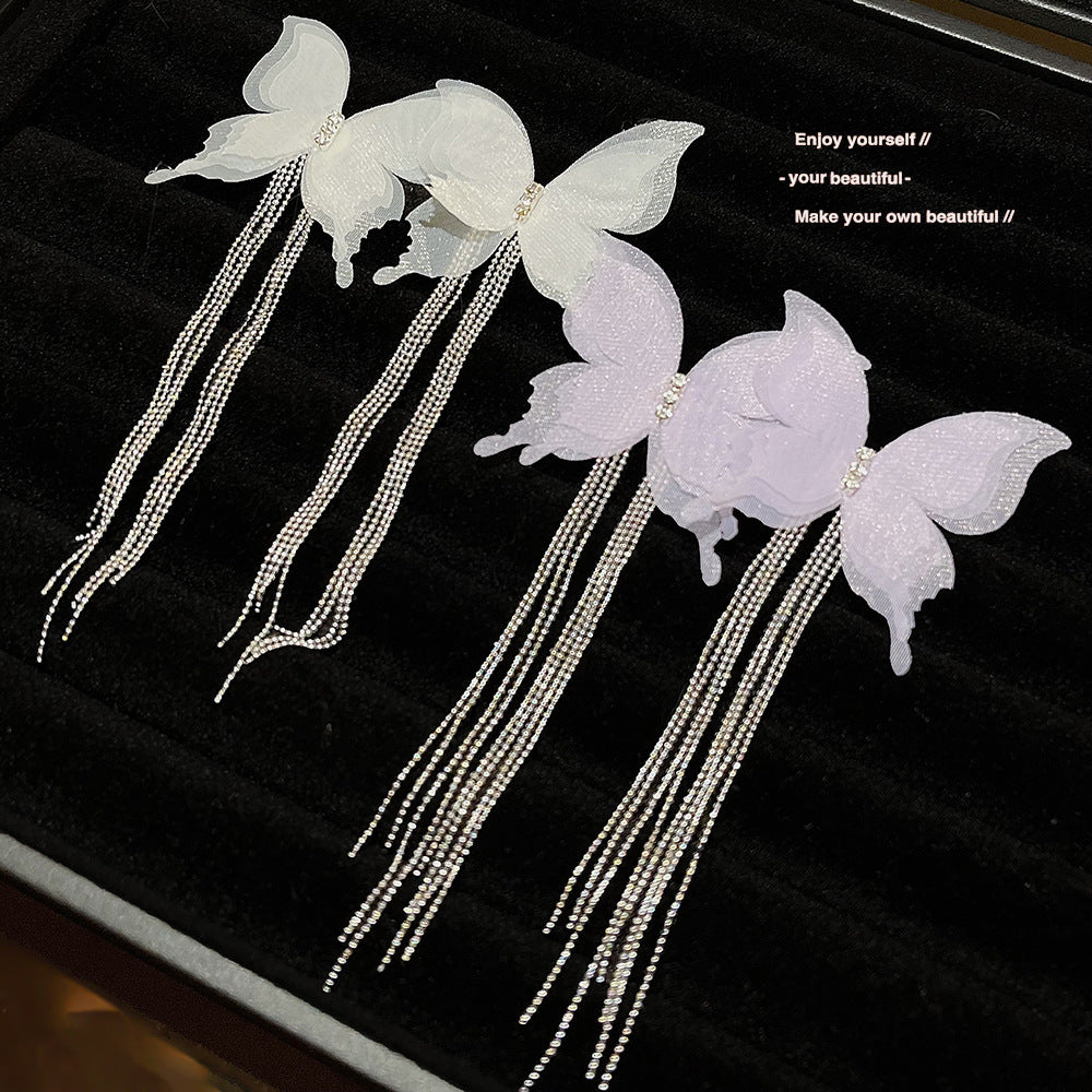 Exquisite Refined Grace Mesh Butterfly Tassel Light Earrings