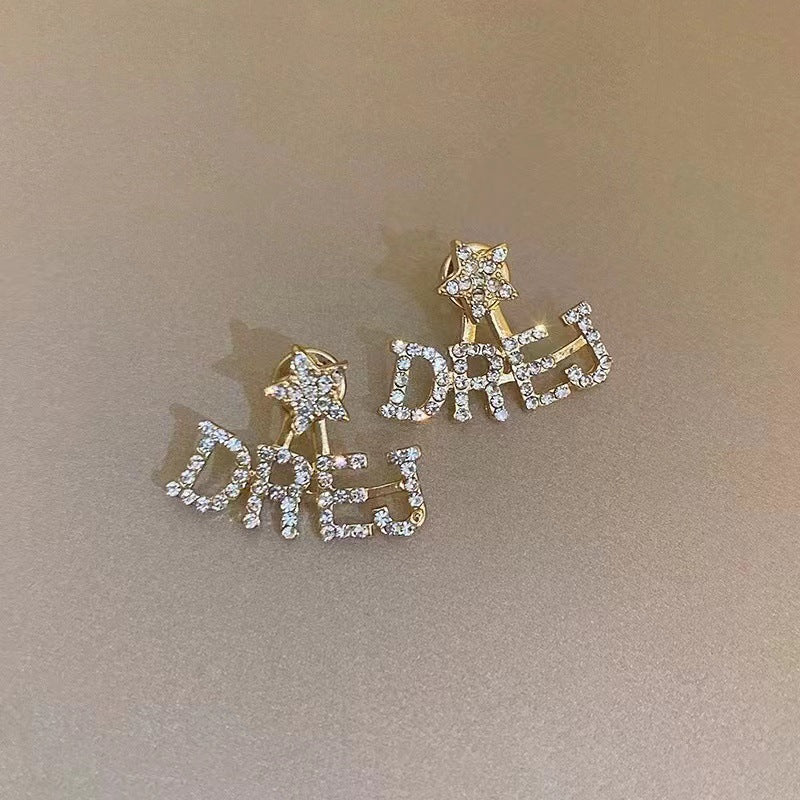 Five-pointed Star Alphabet Letter Sier Needle Earrings