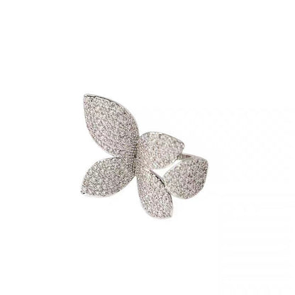 Leaves Full Diamond Open Index Finger Shank Rings