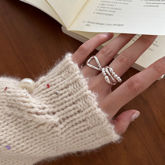 Sterling Sier Pearl Design Twin Index Rings