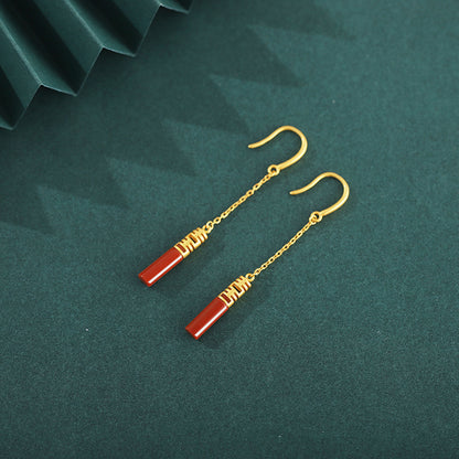 Women's Red Agate Double Happiness Gilding Hanging Earrings