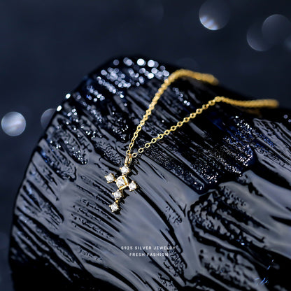 Sier Cross Female Love Light Luxury Temperament Zircon Necklaces