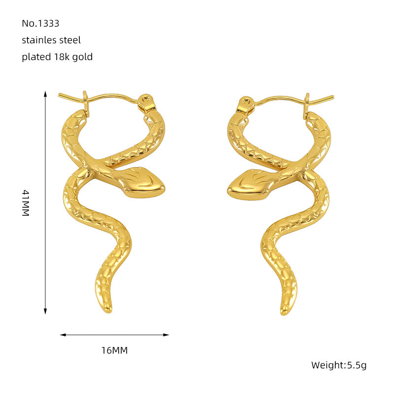 Women's Snake-shaped Titanium Steel Ear Clip Niche Personality Gold-plated Earrings