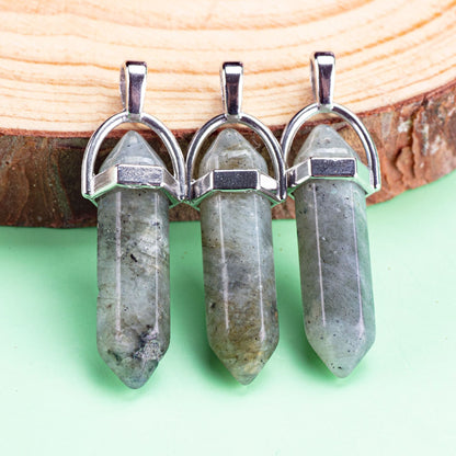 Natural Raw Gemstone Hexagon Prism Crystal Pendants