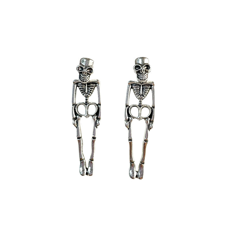 Sier Needle Halloween Skull Female Exaggerated Earrings