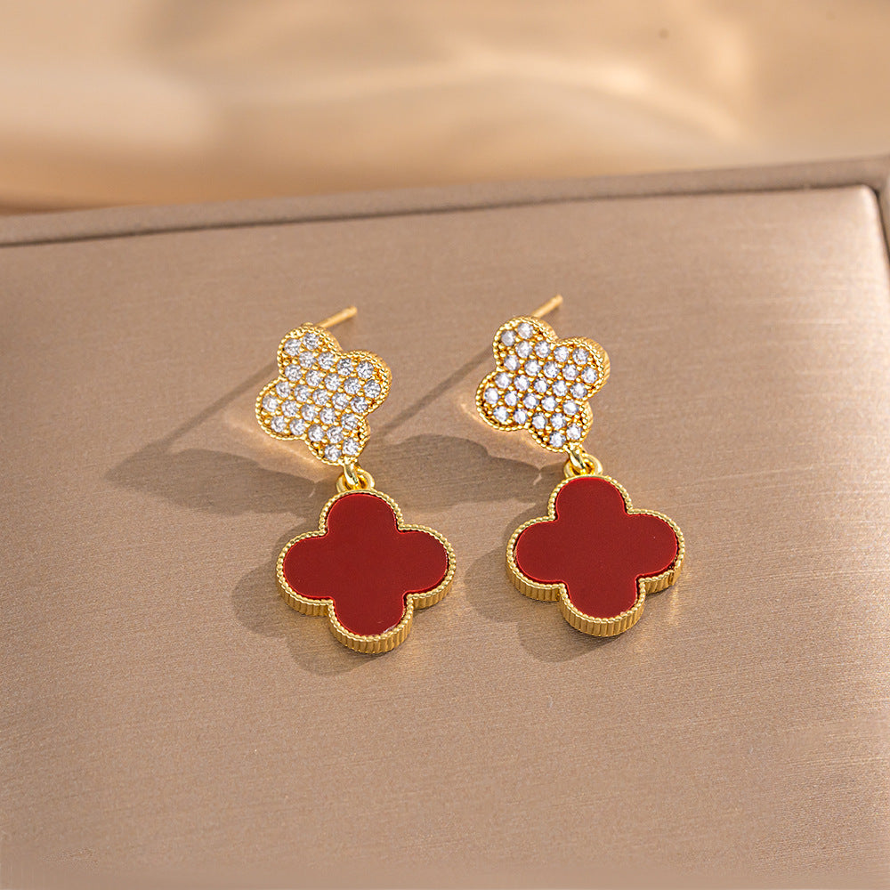 Fashionable Clover Zircon Flower Love Bear Ear Earrings