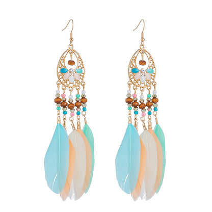 Ethnic Style Long Feather Temperamental Tassels Personality Earrings