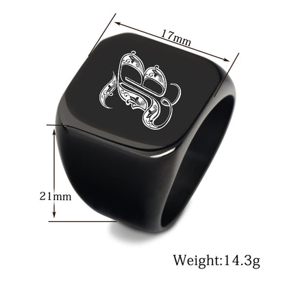 Men's English Initial Letter Titanium Steel Retro Punk Rings
