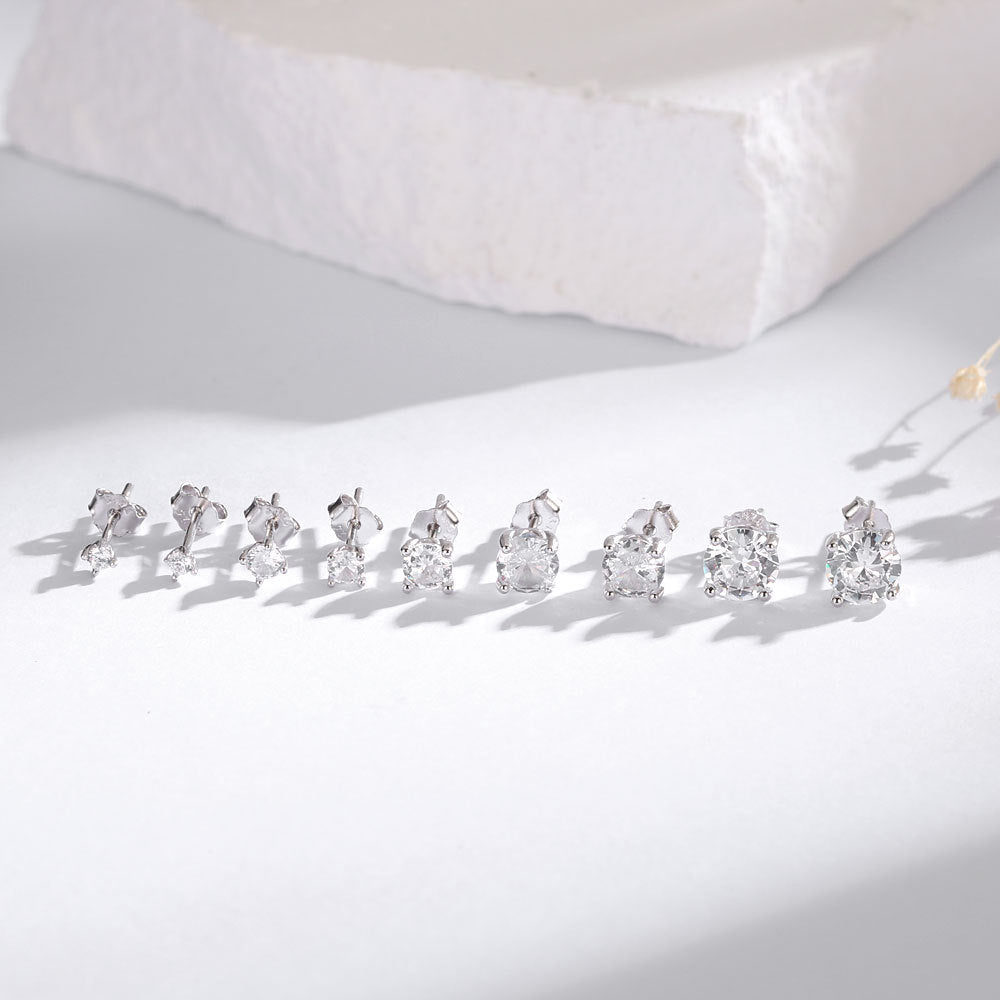 Sier Simple Single Diamond Classic Female Earrings