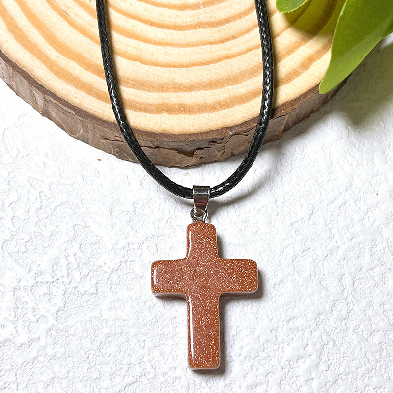 Crystal Cross Fashion Ornament Accessories Leather Rope Pendants