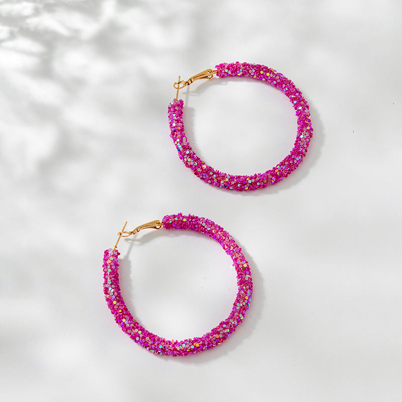 Bead Big Hoop Female Style Korean Sweet Earrings