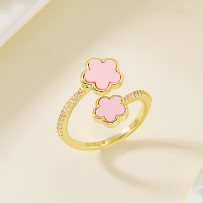 High Sense Five Petal Flower Open Inlaid Rings