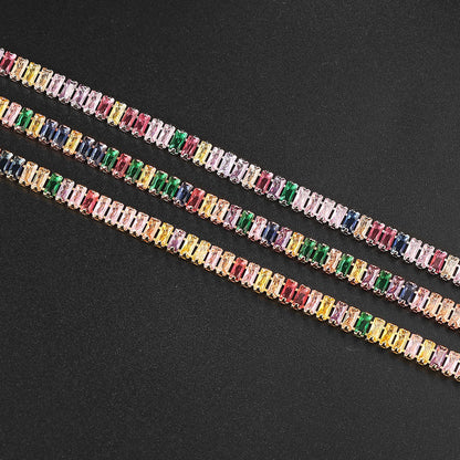 Colorful Zircon Rectangular Full Diamond Tennis Bracelets