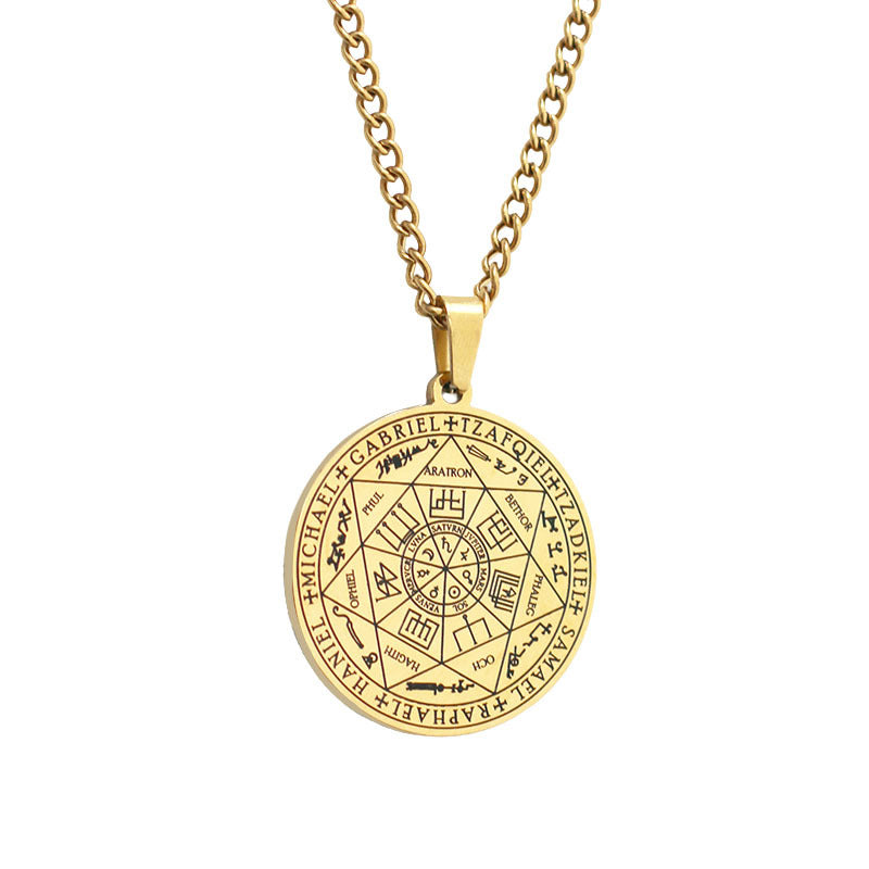 Men's Steel Seven Angel Magic Array Titanium Round Necklaces