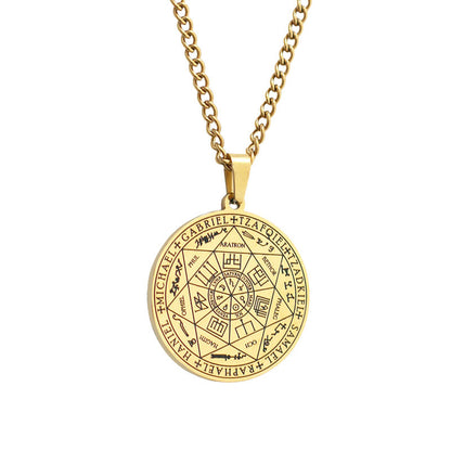 Men's Steel Seven Angel Magic Array Titanium Round Necklaces