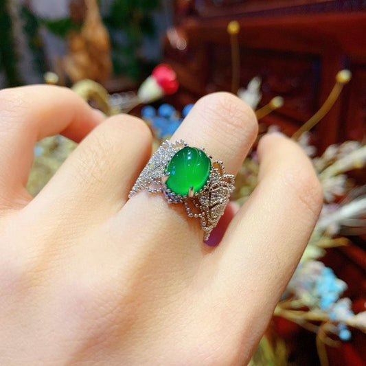Sier Plated Lace Retro Imitation Chalcedony Rings
