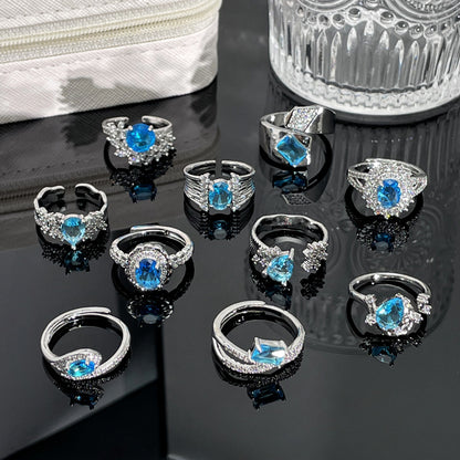 Aquamarine Zircon Light Luxury Graceful Personality Open Rings