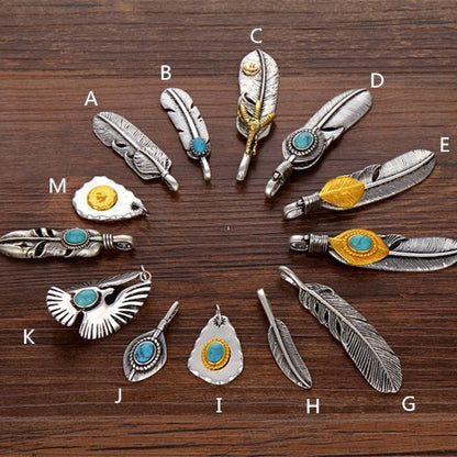 Engraved Shawn Inlaid Turquoise Feather Accessories Necklaces