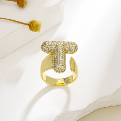 Gold Exaggerated Micro Inlaid Zircon English Rings