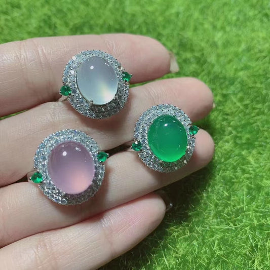 Agate Emerald Female Opening Adjustable Size Rings