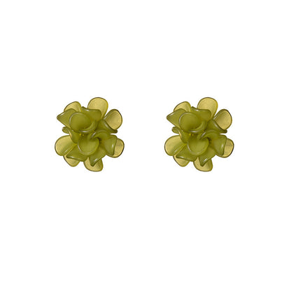 Women's Elegant Transparent Colored Flower Resin Beige Earrings