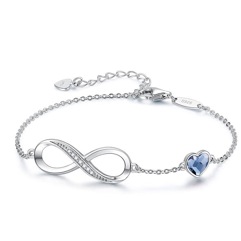 Sterling Sier Heart-shaped Crystal Infinite Female Bracelets