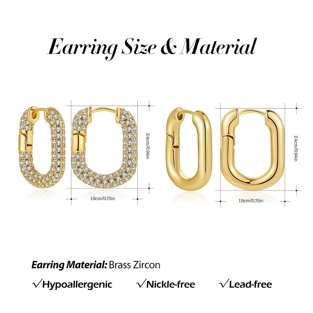 Inlaid Zircon U-shaped Ear Clip Gold Big Gas High-grade Rings