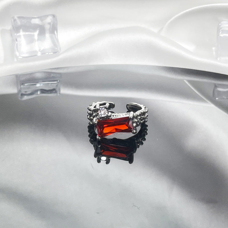 Red Gemstone Open Female Cold Exquisite Rings